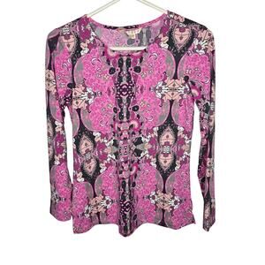 Noni B Pink Kaleidoscope Hotfix Paisley Long Sleeve Top Size XS NWT